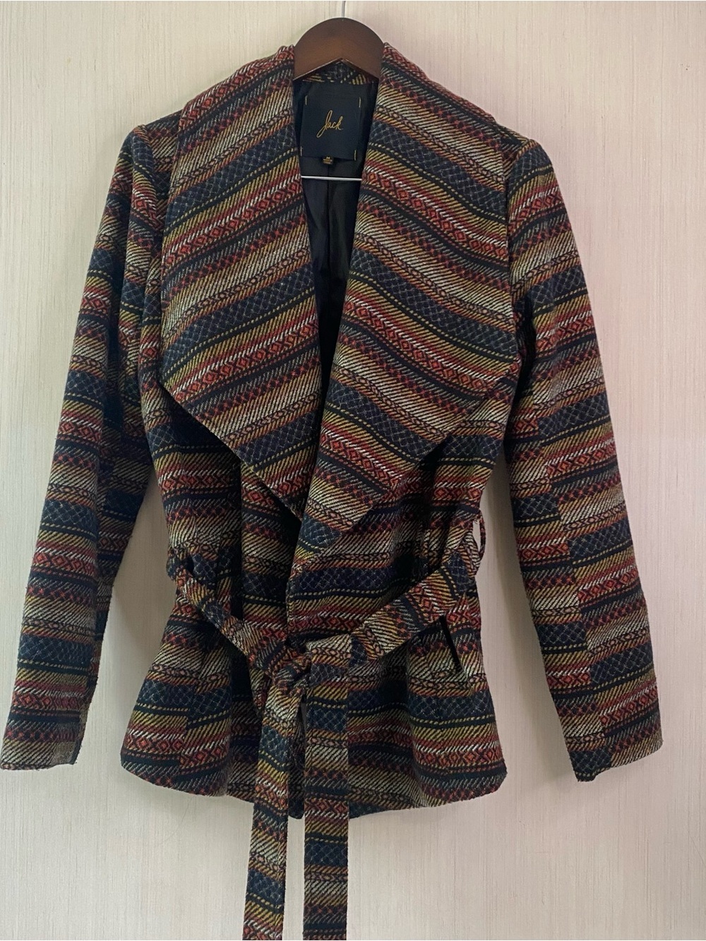Jack by BB Dakota Women’s Multicolor Striped Belt Wrap Lined Jacket Medium - Picture 1 of 7